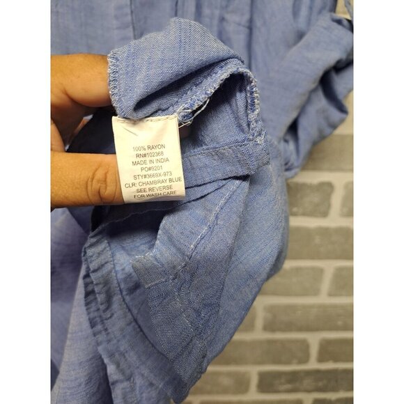 Club Z Collection Womens Blue Pleated‎ Wide Roll Tab Sleeve Button Tunic Size 1X - Picture 9 of 14